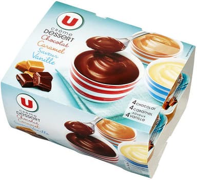 Crèmes dessert saveurs panachées chocolat-saveur vanille-caramel