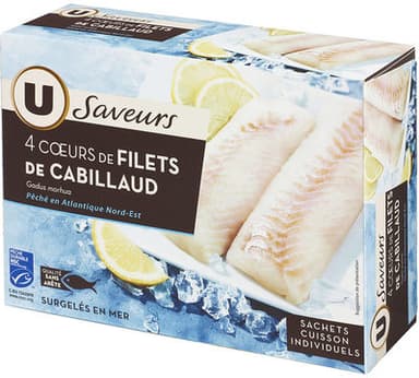 Coeur de filet de cabillaud pêché en océan Atlantique